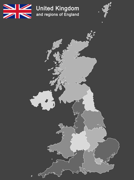 país europeo Reino Unido y regiones de Inglaterra
 - Vector, imagen