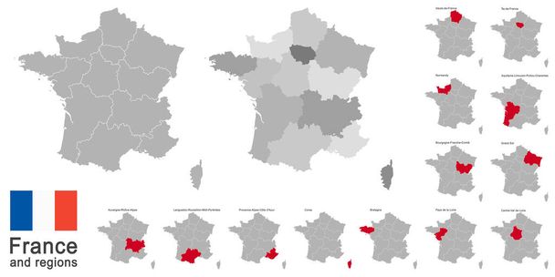 σιλουέτες της ευρωπαϊκής χώρας Γαλλία και νέες περιφέρειες - Διάνυσμα, εικόνα