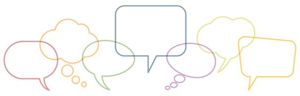 illustration of outlined colored speech bubbles in a row with space for text symbolizing communication process with white background - Vector, Image