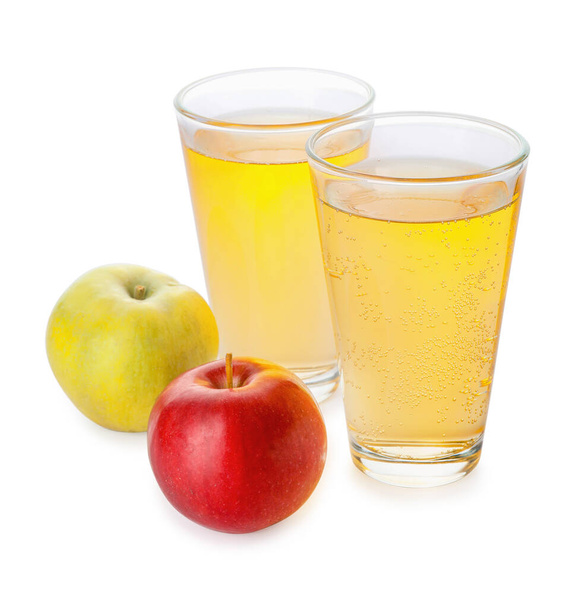 Glasses of apple cider on white background - Foto, afbeelding