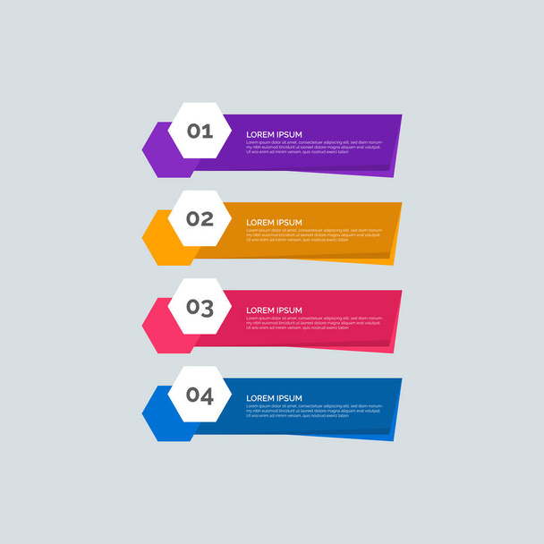 Moderne Info-grafische Vorlage für Unternehmen mit vier Schritten Multi-Color-Design. Set aus 4 einfachen Elementen für Informationsgrafiken, Flussdiagramme, Präsentationen, Websites, Banner, Druckmaterialien. Flacher Stil. - Vektor, Bild