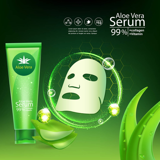Aloe Vera Serum and Collagen Vitamin Skin Care Cosmetic Background Vector Concept - Foto, afbeelding