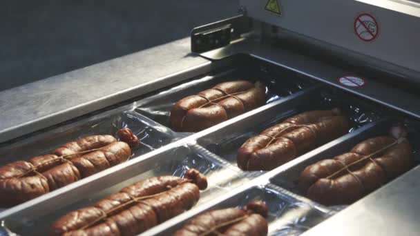 sausage conveyor meat factory industry production line - Footage, Video