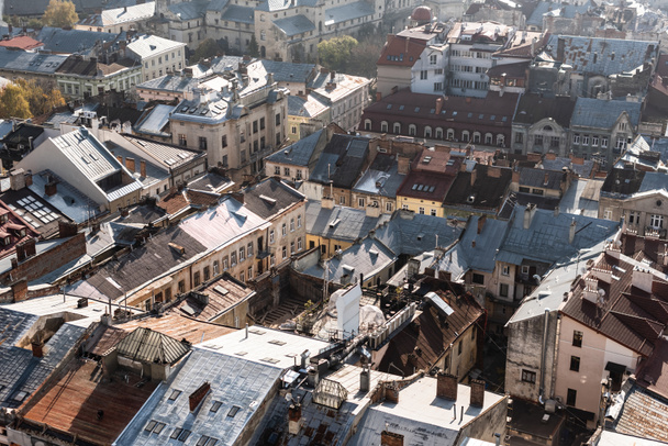 aerial view of old houses in historical center of lviv, ukraine - Фото, изображение