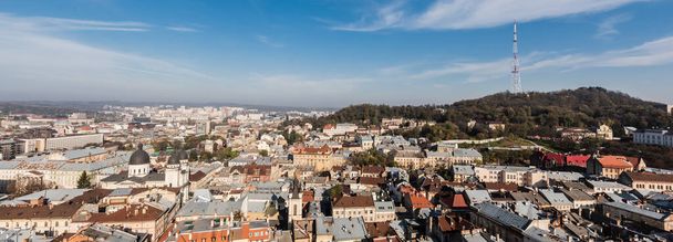 website header of lviv cityscape with tv tower on castle hill and skyline - Photo, Image