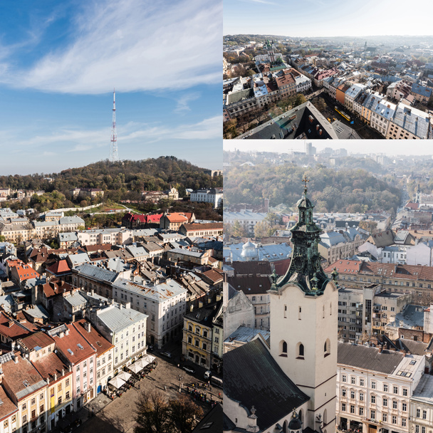 Collage aus Karmeliterkirche, Marktplatz und Burgberg vor blauem Himmel - Foto, Bild