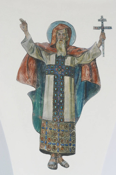 Saint Methodius fresco at Trinity Church in Krasic, Horvátország - Fotó, kép