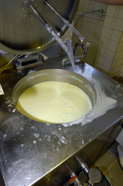 leite como base para o queijo, produção de alimentos na indústria de laticínios - Foto, Imagem