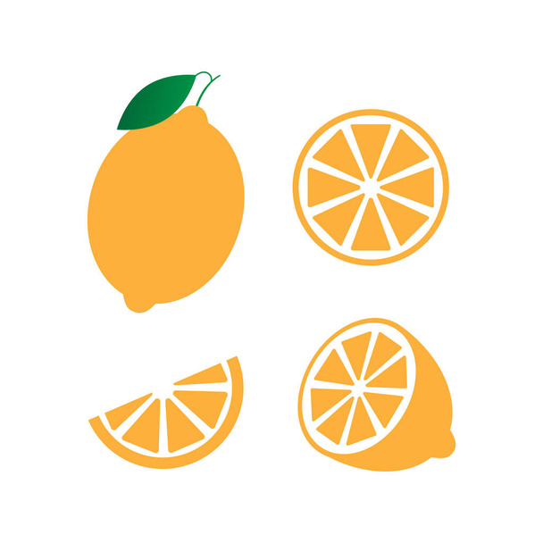 Collection of whole, cut half, slice, piece Tangerine with leaf, fruit pattern vector illustration sketch isolated on white background - Вектор, зображення