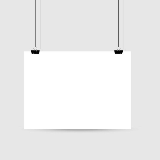 Modelo de marco de papel vacío A4 colgado con clip de papel
 - Vector, Imagen