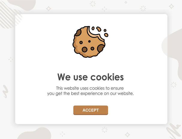 Internetes web felbukkan a cookie-kra vonatkozó értesítéshez. A weboldal cookie-kat használ.  - Vektor, kép