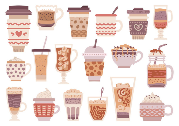 Set of different types of coffee. Menu. - Vector, Image