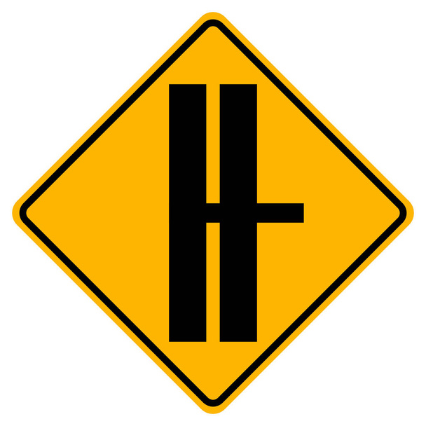 警告標識道路交差点前と白い背景のT-Junction交通路  - ベクター画像
