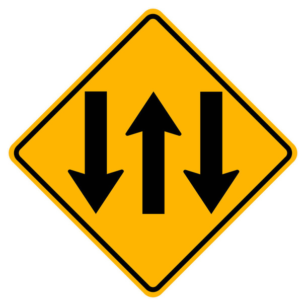 Warning signs Three Lane Traffic Road on white background  - Vector, Image