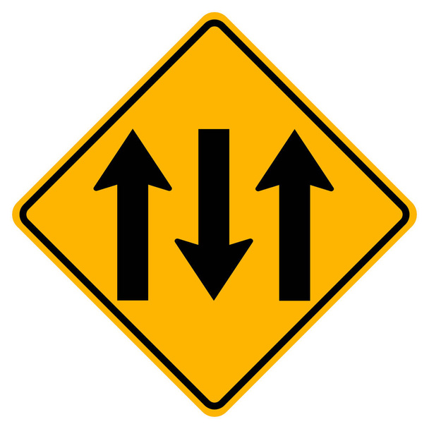 Znaki ostrzegawcze Three Lane Traffic Road na białym tle  - Wektor, obraz