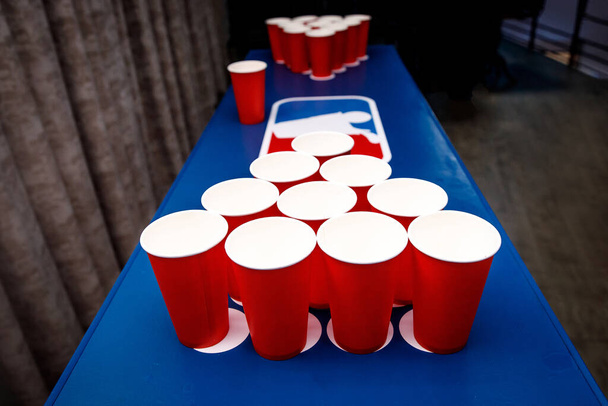 Red cups set for beer pong - Photo, Image
