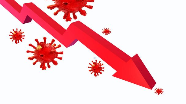 фондовий ринок вниз кованого коронавірусу-19 червоного кольору - 3d рендеринг
 - Фото, зображення