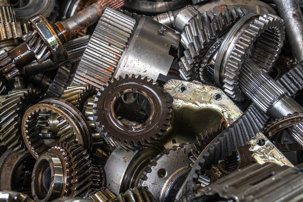 used transmission gearbox part at junkyard or scrapyard for recycling with selective fucus - Photo, Image