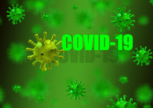 covid-19 wirus koronawirus tekst słowo izotowane tło zielony - 3d renderowania - Zdjęcie, obraz