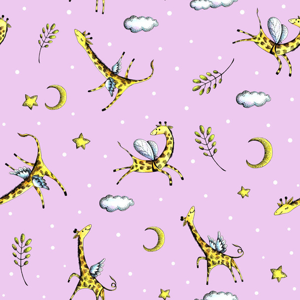 graphic pattern with dreaming giraffes - Photo, Image