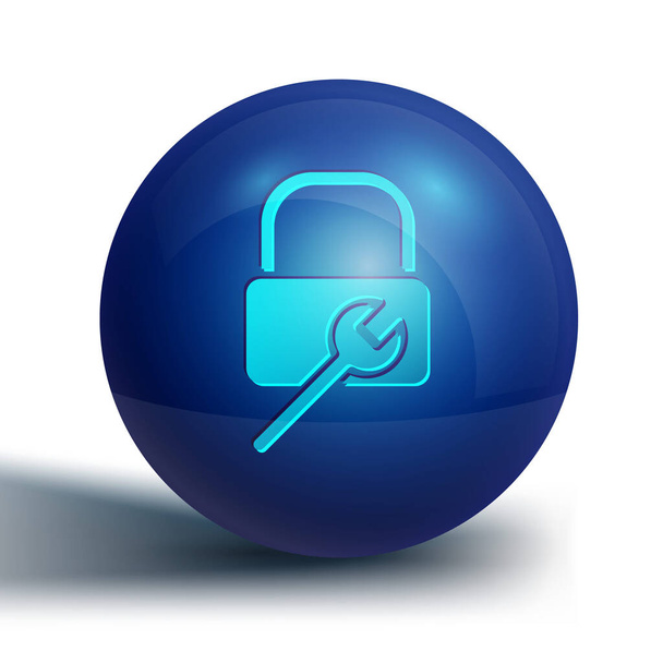 白い背景に隔離されたブルーロック修復アイコン。南京錠のサイン。セキュリティ、安全性、保護、プライバシーの概念。青い丸ボタン。ベクターイラスト - ベクター画像