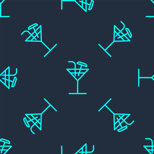Ligne verte Icône Cocktail isolé motif sans couture sur fond bleu. Illustration vectorielle - Vecteur, image