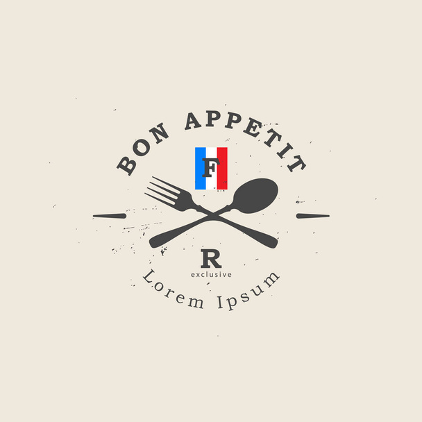 Plantilla de logotipo de restaurante de horquilla y cuchara vintage restaurante francés
 - Vector, Imagen