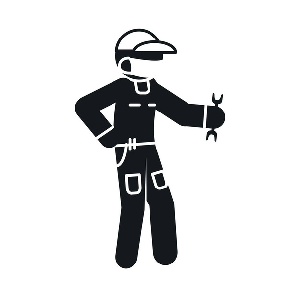 εικονογράμματα μηχανικός αυτοκινήτων με προστατευτική μάσκα και κρατώντας ένα κλειδί, σιλουέτα στυλ - Διάνυσμα, εικόνα