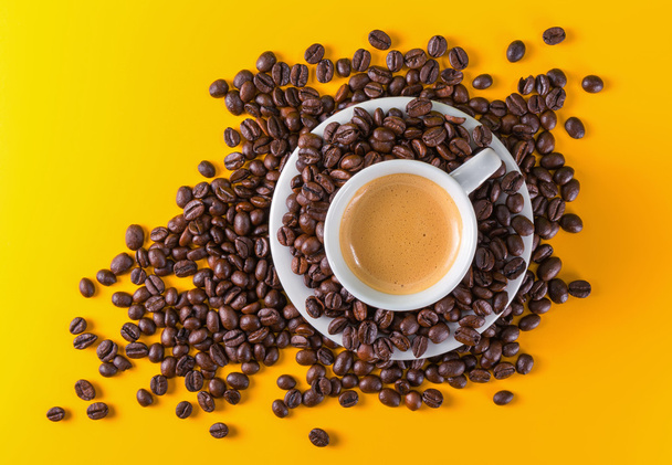 cup coffee yellow background - Photo, Image