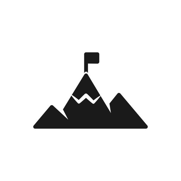 Success icon. Mountains with flag on a peak as aim achievement or leadership illustration. - Vector, Image