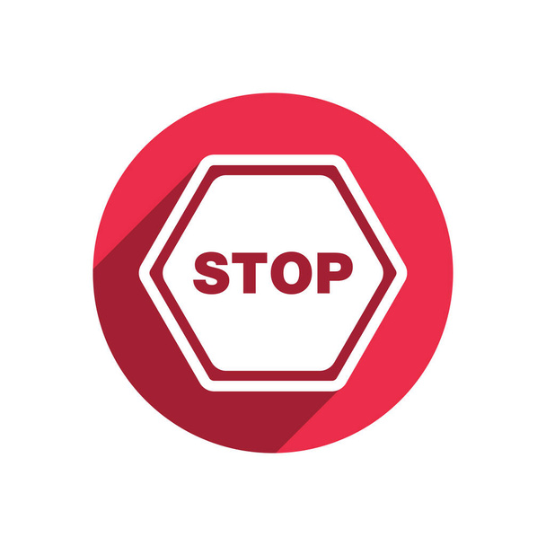 Detenga el icono de señal de tráfico en estilo plano. Peligro, símbolo de precaución. Icono de parada para un perfecto concepto web y móvil
 - Vector, Imagen