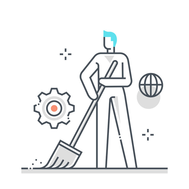 Community service related color line vector icon, illustration. The icon is about punishment, garbageman, sweeper. - Vector, Image