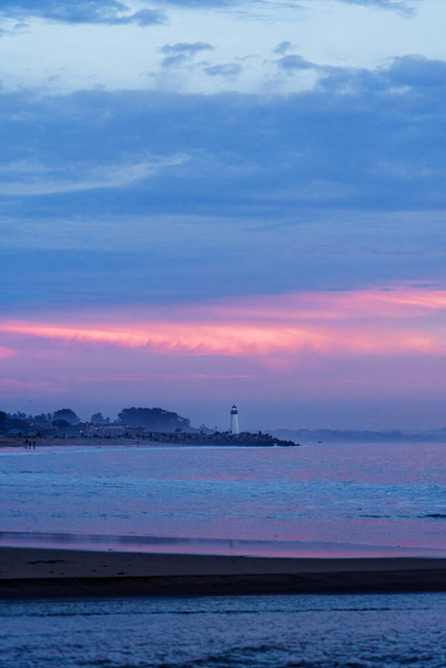 Santa Cruz Breakwater Lighthouse in Santa Cruz, California at sunset - Photo, Image