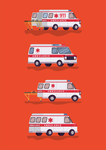 Ambulanslar sağlık araçları yan görünüm vektör tasarımı - Vektör, Görsel