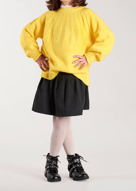 Girl with yellow sweater and skirt set, fashion - Fotó, kép