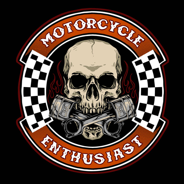 Totenkopf-Biker mit Kolben passend für Motorrad-Basisware oder Logo-Service-Garage - Vektor, Bild