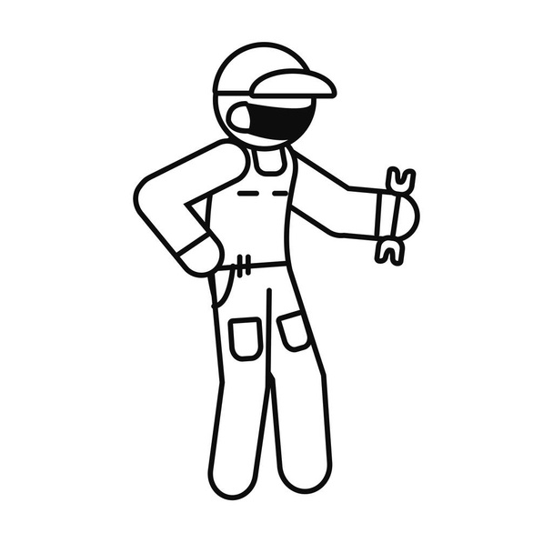 механик пиктограммы с защитной маской и с гаечным ключом, стиль линии
 - Вектор,изображение