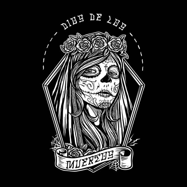 Didi de los muertos girl face boyama vektörü tasarımı - Vektör, Görsel