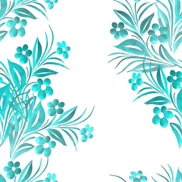 Watercolor seamless pattern with branches of simple flowers. Beautiful background for surface design. - Photo, Image