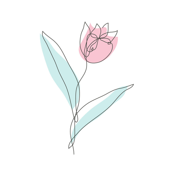 Decorative hand drawn tulip flower, design element. Can be used for cards, invitations, banners, posters, print design. Continuous line art style - Vector, Image
