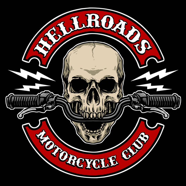 オートバイクラブのロゴに適したオートバイハンドルバー付き頭蓋骨のベクトル - ベクター画像