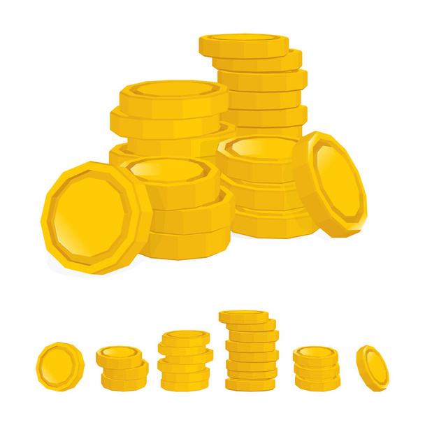 Gouden munten stapel. Gouden munten vector illustraties set geïsoleerd op witte achtergrond. Bankieren, financiën en gokken. Deel van de verzameling.  - Vector, afbeelding