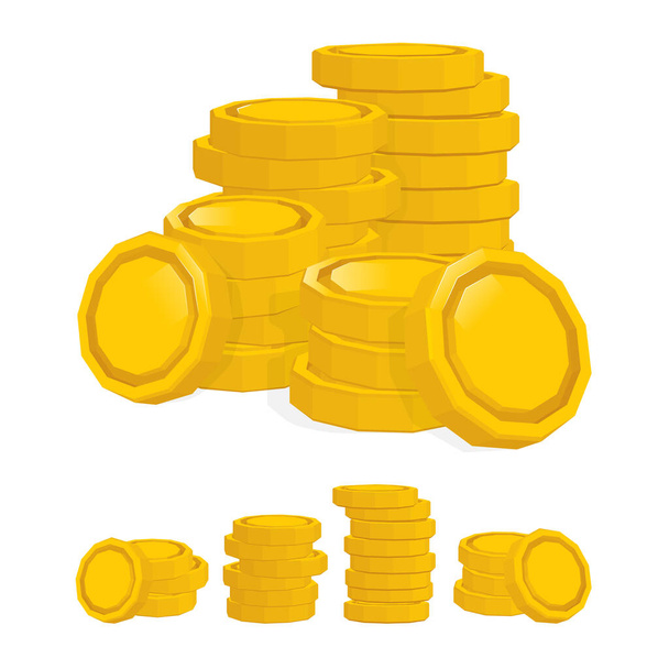 Стопка золотых монет. Векторные иллюстрации золотых монет установлены на белом фоне. Банковское дело, финансы и игорный бизнес. Часть множества
.  - Вектор,изображение