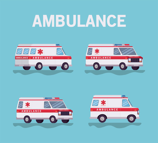 Ambulances saniťáci auta boční pohled vektor design - Vektor, obrázek