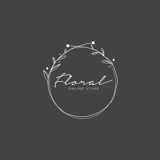 Hand drawn minimal floral border wreath logo illustration template vector - Vektori, kuva
