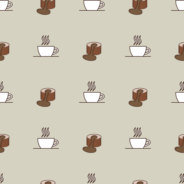 Kávové šálky a palačinky hladký vektorový vzor. Pozadí, textilie, obaly - Vektor, obrázek