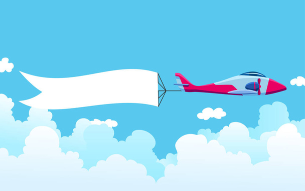Retró repülő, zászlóval. Biplane repülőgép húzza reklám banner. Fehér szalaggal ellátott sík az üzenetküldő területnek. Vektorillusztráció - Vektor, kép