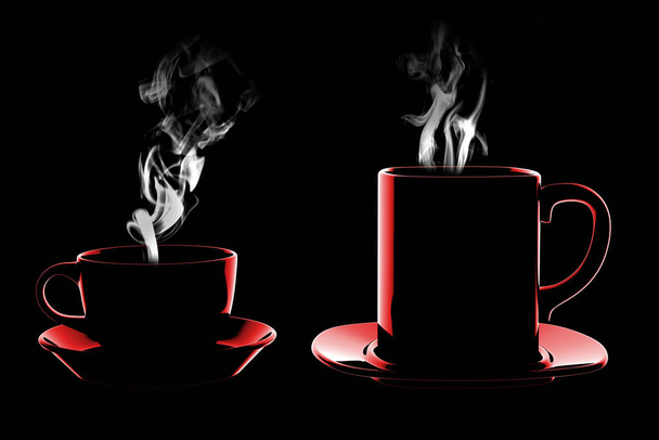 Tazas de café rojo con humo. Representación 3D. ilustración 3d
 - Foto, Imagen