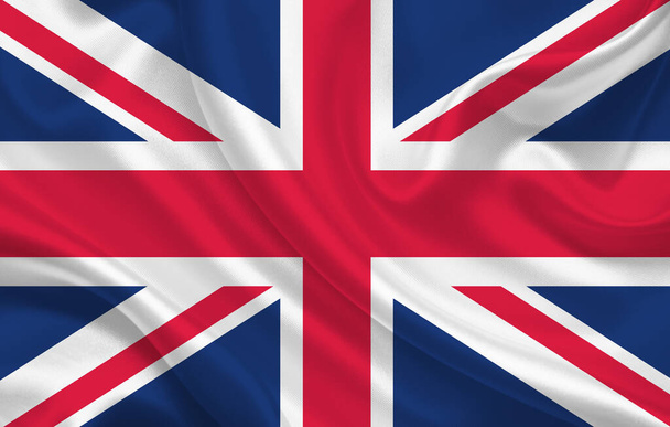 United Kingdom country flag on wavy silk fabric background panorama - illustration - Photo, Image