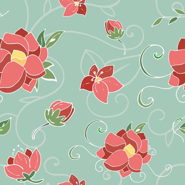 seamless vintage flower pattern on green background - Vetor, Imagem